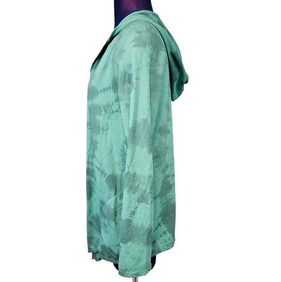 Chico's Zenergy Pima‎ Cotton Tie Dye Astro Green Hooded Cardigan Size Small - Picture 3 of 8